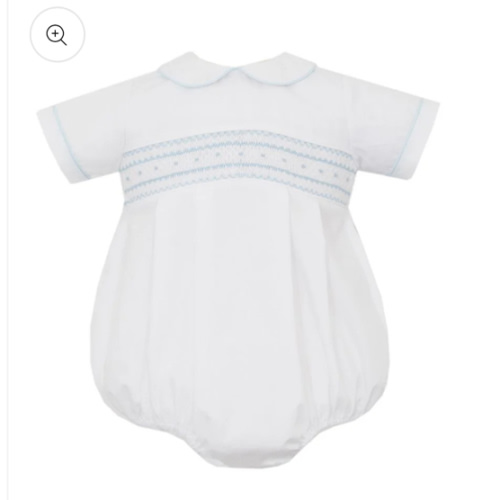 Petit Bebe Baby Boys White Poplin Smocked Bubble with Collar – Best Dressed Child