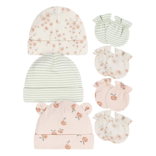 Gerber Baby Girl Caps and Mittens Gift Set, 7-Piece, Sizes Newborn - 0/3 Months