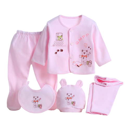 Povozer Newborn Baby Girl Clothes Shower Gift Set 0-3 Months 5pcs Newborn Girl Boy Clothes Baby Infant Unisex Outfits Tops+Hat+Pants Comfort Soft Gifts Layette Set Blue Blue, for 0-3 Months,Pink