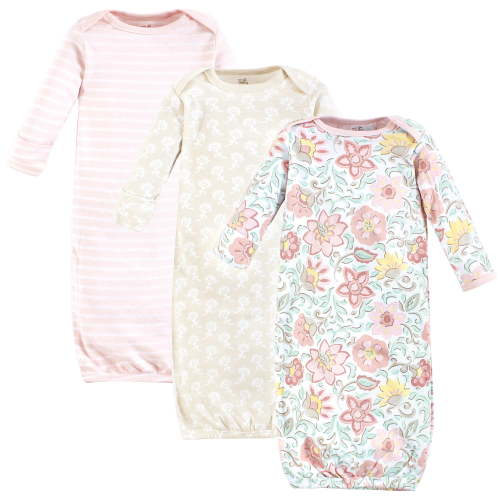 Touched by Nature Unisex Baby Organic Cotton Gowns, Traditional Floral, 0-6 Months