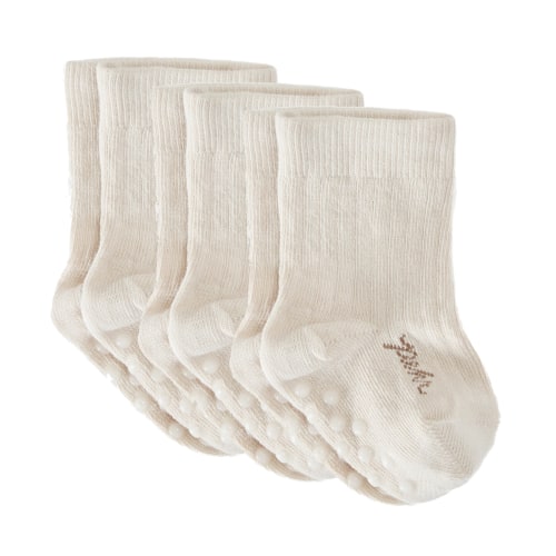 Crew Socks with Grips 3 - Pack - Natural, 0-6 Months