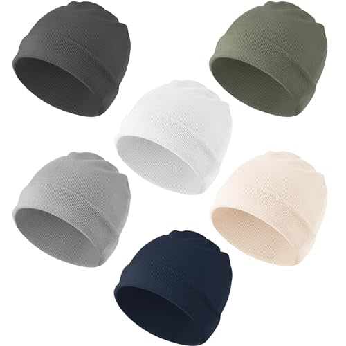 Konssy 6 Pack Baby Beanie Hats for Unisex, Toddler Beanies Baby Girl Boy Hat Warm Cap for Baby, Infant, Toddler