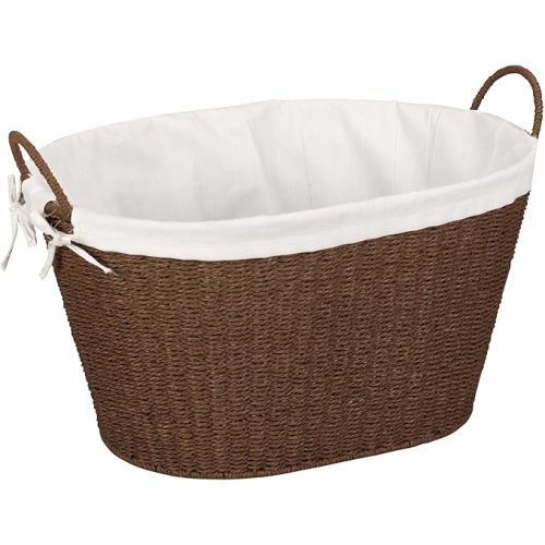 Household Essentials Paper Rope Woven Oval Laundry Basket, Brown