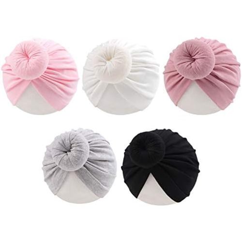 Baby Girl Turban Newborn Beanies Hat 5 Pieces Cotton Infant Girls Headwraps Toddler Kids Hats 0-3 Years