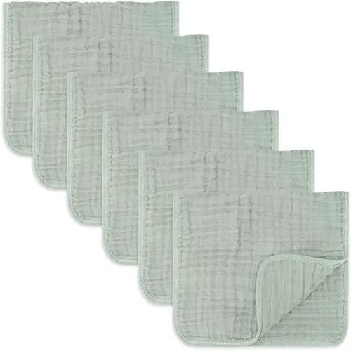 Comfy Cubs Muslin Burp Cloths Large 100% Cotton Hand Washcloths for Babies, Baby Essentials 6 Layers Extra Absorbent and Soft Boys & Girls Baby Rags for Newborn Registry (Fern, 6-Pack, 20" X10")