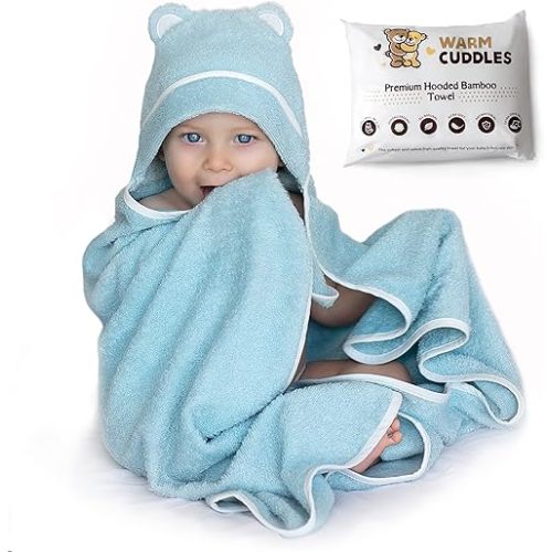 Premium Baby Bath Towel - Rayon Made from Bamboo Hooded Baby Towels - Newborn Baby Towel with Hood - Large Hooded Towel for Newborn Infant Boy Girl (Blue)