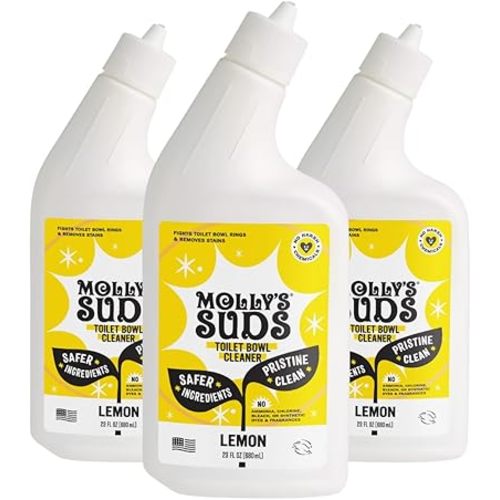 Molly's Suds Toilet Bowl Cleaner (Non-Bleach) | 98% Plant-Based Gel Formula Freshens, Removes Stains and Deodorizes | Lemon Scent - 23 Fl Oz (Pack of 3)