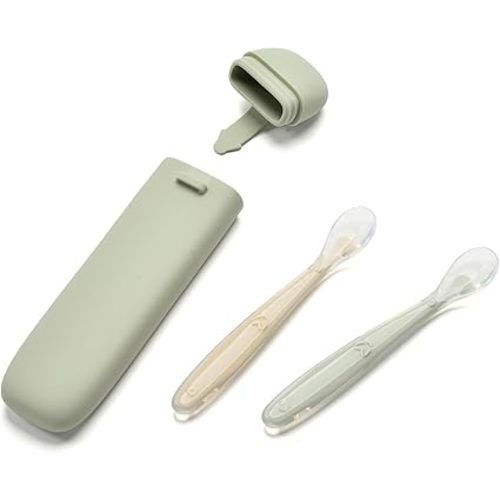 Silicone Baby Spoons for Baby Led Weaning, Spoons with Storage Box，Feeding Spoons for First Stage Baby Dishwasher Safe (Green)