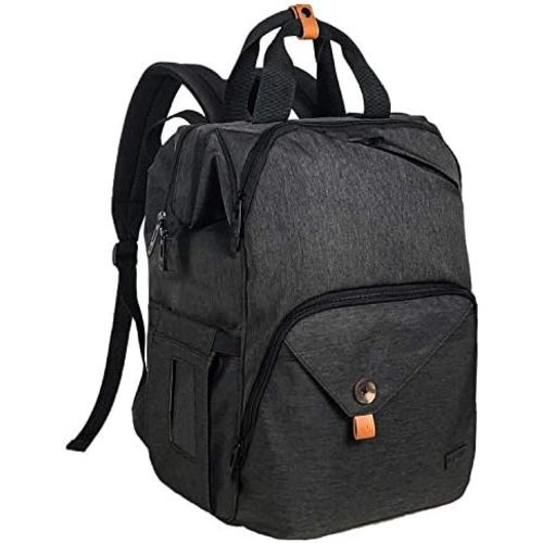 Hap Tim Diaper Bag Backpack,Large Capacity Travel Back Pack Maternity Baby Nappy Changing Bags, Double Compartments with Stroller Straps,Waterproof,Black (US7340-DG)