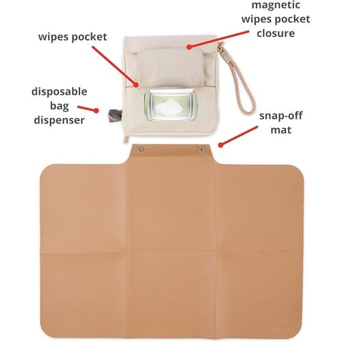 Skip Hop Travel Baby Changing Pad with Easy-Clean Surface, Covers Public Changing Stations, Wipes Pocket, Diaper Storage, Disposable Bag Dispenser and Magnetic Wipes Pocket, Clean Slate, Oat