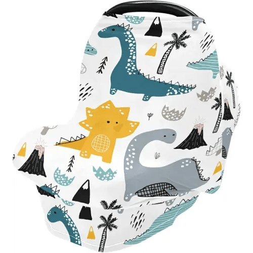 Cute Dino Scandinavian Style Baby Car Seat Cover for Boys Girls,Stretchy Infant Car Canopy,Snug Warm Breathable,Breastfeeding Covers,Nursing Scarf,Baby Shower