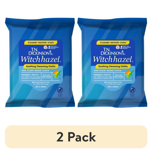 (2 pack) T.N. Dickinson's Witch Hazel Cleansing Cloths, 25 ct