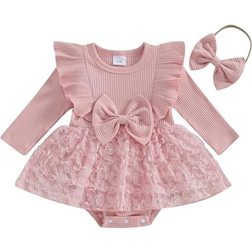 fhutpw Infant Baby Girl Clothes Daisy Romper Dress Ruffled Sleeve Jumpsuit with Bow Headband Newborn Outfits 0-18M