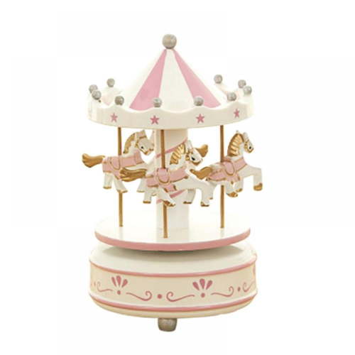 Carousel Music Box Decorative Piece with Flowers and Plants In Pink - Merry Go Round Music Box Small Musical Box with 4 Horses Classic Decor for Valentine'S Day