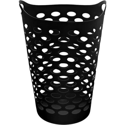 Flexible Laundry Hamper 2.2 Bushels Laundry Basket With Convenient Carrying Handles, Large Plastic Clothes Storage Organizer for Home, Bathroom, and Bedroom, Black (1)