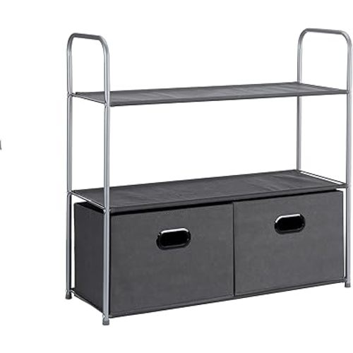 Amazon Basics Closet Storage Organizer with Fabric Bins, Drawers and 3 Shelves, Grey, 32.7" x 12.2" x 31"