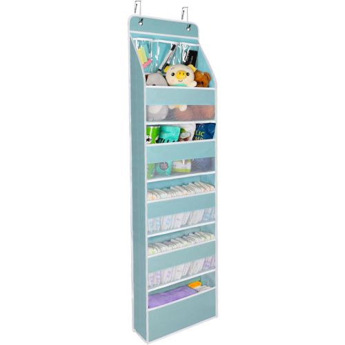 Univivi Door Hanging Organizer Nursery Door Hanging Storage Closet with 5 Large Pockets and 3 Small PVC Pockets Over Door Organizer for Cosmetics, Toys and Sundries (Blue)