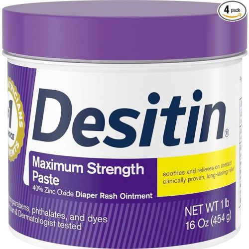 Desitin Maximum Strength Baby Diaper Rash Cream, 40% Zinc Oxide for Treatment, Relief & Prevention, Hypoallergenic, Phthalate- & Paraben-Free Paste, Protects Skin For Up To 12 Hours, 16 oz (Pack of 4)