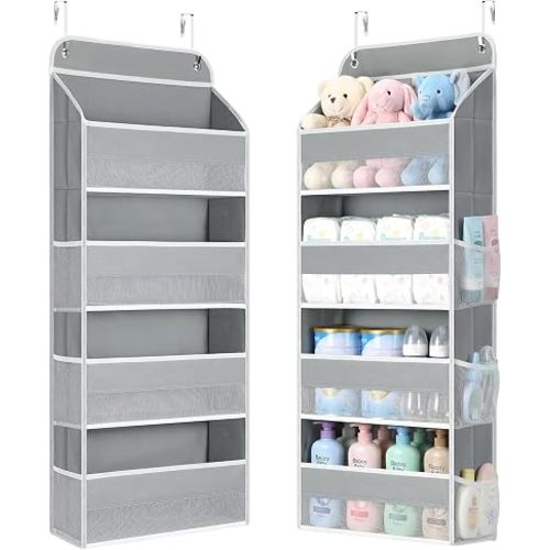 Yecaye Over the Door Organizer, Stuffed Animal Storage, Bathroom Organizers and Storage for Nursery Newborn Baby Essentials Stuff Dorm Room, Widen by 7cm, Deepen by 3cm, Grey 4 Tier Extra-Large