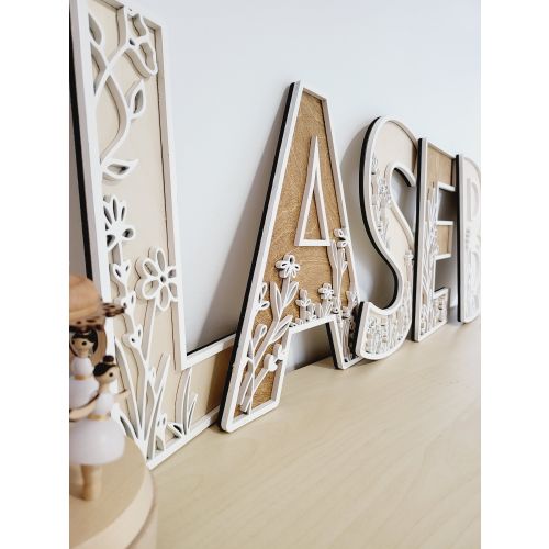 Wildflower Flowered Wall Decor Wood Nursery Letters Boho Name Sign Layered 3d Letters Floral Wooden Alphabet Letters Girls Room Sign Bedroom
