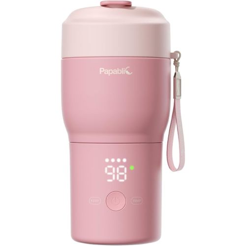 Papablic Pro Portable Bottle Warmer for Travel – Fast Heating, Built-in Sterilizer, 30W Fast Charge, 5-Temp Control, Easy-Clean Wide Mouth, Baby Milk Warmer for Breastmilk & Formula, Sakura Pink