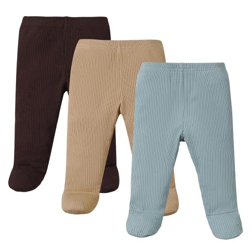 SOBOWO Newborn Baby Boy Girl 3 Pack Solid Ribbed Pull On Footie Pants Bottoms Trouser Crawling Pants 0-9 Months