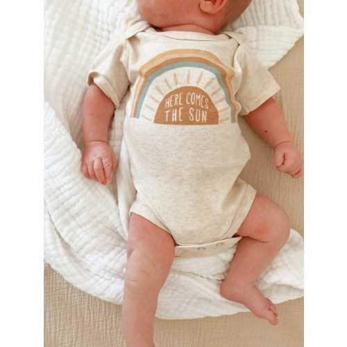 Rainbow Baby Bodysuit, Here Comes the Sun, Gift, Rainbow Shirt, Baby Shower Gift, New Baby, Baby Apparel, Gender Neutral, Oatmeal