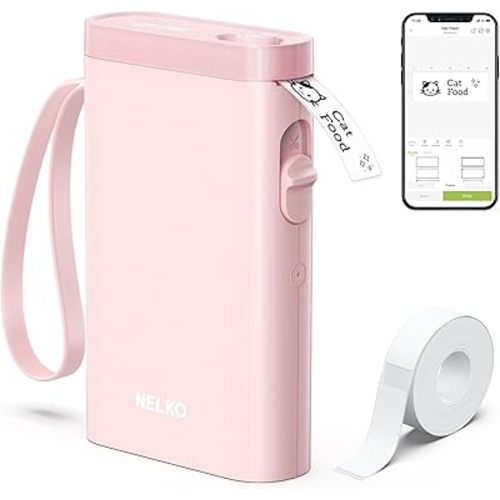 Nelko Label Maker Machine with Tape, P21 Bluetooth Label Printer, Wireless Mini Label Makers with Multiple Templates for Organizing Office Home, Pink