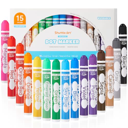 Shuttle Art Dot Markers, 15 Colors Washable Dot Markers for Toddlers,Bingo Daubers Supplies for Kids Preschool Children, Non Toxic Water-Based Bingo Daubers