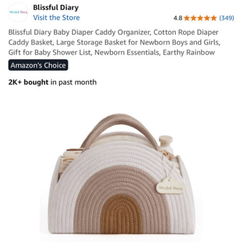 Blissful Diary Baby Diaper Caddy Organizer, Cotton Rope Diaper Caddy Basket, Large Storage Basket for Newborn Boys and Girls, Gift for Baby Shower List, Newborn Essentials, Earthy Rainbow