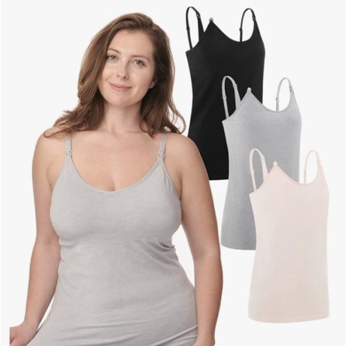 Under Control Nursing Cami Tank Tops for Breastfeeding Women Nursing Tops Maternity Shirts, Camisoles with Built in Bra 3Pack