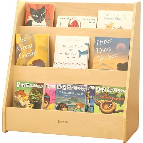 Bateso Kids Bookshelf for Toddlers, 3-Tier Wooden Montessori Bookshelf, Classic Style, Children's Bookcases, Nursery, Classroom, Playroom