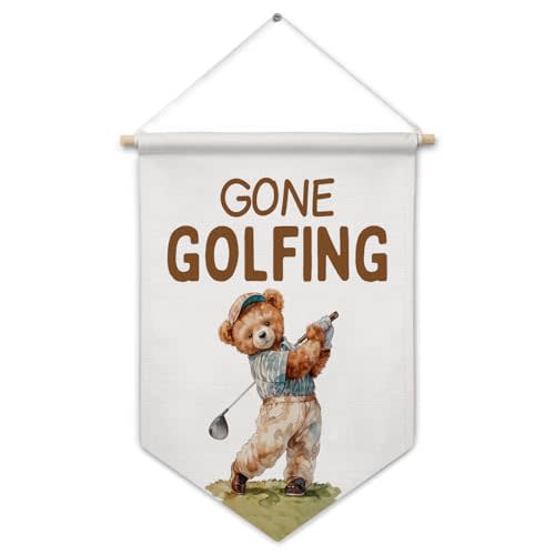 ArtisaEura Bear Nursery Golf Wall Canvas Banners, Bear Nursery Decor, Gone Golfing Hanging Display Pennant Banner Flags, Cute Animals Wall Decor for Kids Room Bedroom Playroom