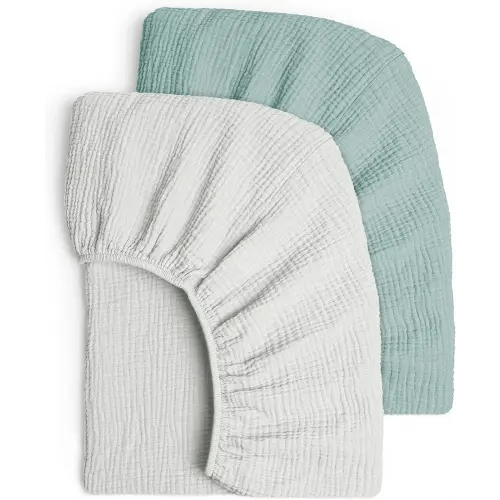 Lulu moon Muslin Crib Sheets - Fitted Crib Mattress Sheets for Boys and Girl - 28"x 52", 2 Pack (Gentle Gray & Sage)