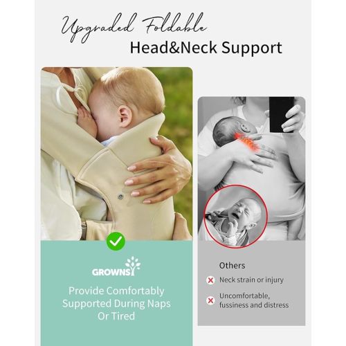 GROWNSY Baby Carrier Newborn to Toddler, Cozy Baby Wraps Carrier, Ergonomic Baby Carrier with Head Support, Cream