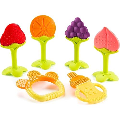 Baby Teether Toys for Babies 0-6 Months, Newborn Infant Baby Teethers Freezer Safe Silicone Baby Teether Toys, Frozen Teething Toys for Babies 0-6 Months, Baby Teethers Toys 6 Pack - Perfect Baby Gift