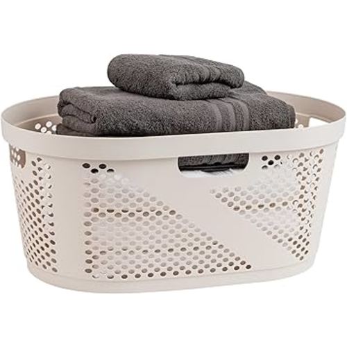 Mind Reader 40L Laundry Basket, Clothes Hamper, Premium Wicker Design, Plastic, Ivory