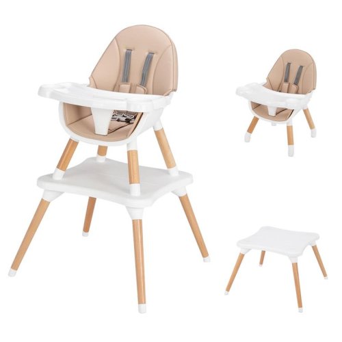 Ktaxon 5-in-1 Baby High Chair Infant Wooden Convertible Chair w/5-Point Seat Belt Beige