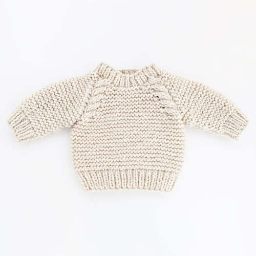 Garter Stitch Crew Neck Sweater Natural