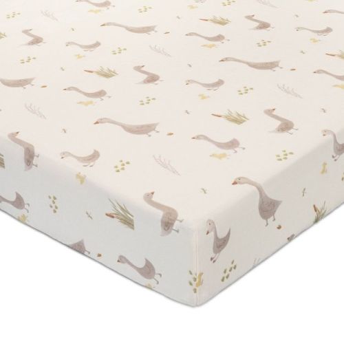 Crane Baby Cotton Sateen Fitted Crib Sheet - Goose Print