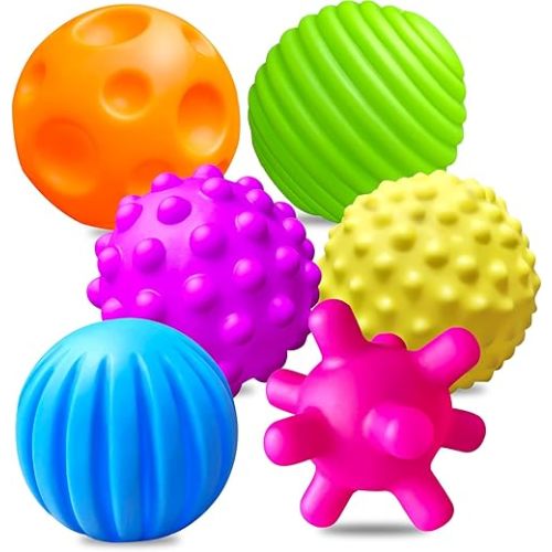 6 Pack Sensory Balls for Toddlers, Sensory Baby Toys, Infant Squeeze Sensory Toys Soft Multi Ball Set Gifts with Bright Color Textured