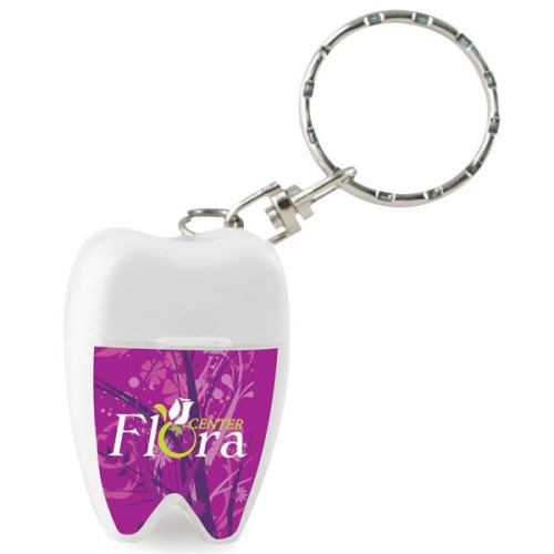 Promotional Gift our Imprint Option: 1 Day Rush - Mint flavored tooth shaped dental floss with key chain. FL103 | IASpromotes.com