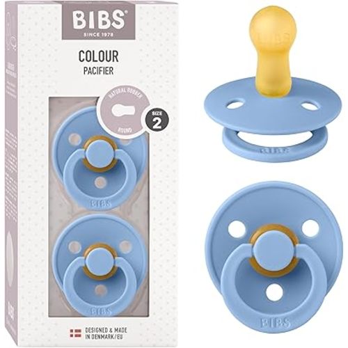 BIBS Pacifiers Colour Collection | Natural Rubber Baby Pacifier | Set of 2 BPA-Free Soothers | Made in Denmark | 6+ Months (Pack of 2) | Sky Blue