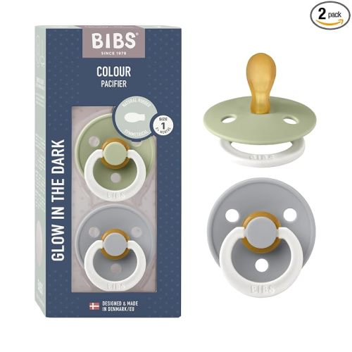 BIBS Pacifiers 0-6 Months | 2-Pack Soothers | BPA-Free Symmetrical Nipple | Made in Denmark | Sage Glow/Cloud Glow Colour Pacifier