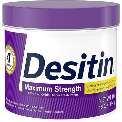 Desitin Maximum Strength Baby Diaper Rash Cream with 40% Zinc Oxide for Treatment, Relief & Prevention, Hypoallergenic, Phthalate- & Paraben-Free Paste, 16 oz