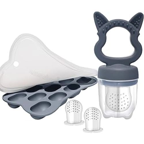 Baby Feeding Set - Boston Terrier Soft Silicone Ice Tray, Baby Fruit Food Feeder, Breastmilk Popsicle Molds - BPA-Free