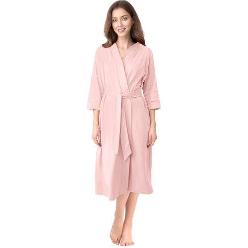 NY Threads Women's Robe Long Knit Bathrobe 3/4 Sleeves Soft Kimono Lightweight Loungewear