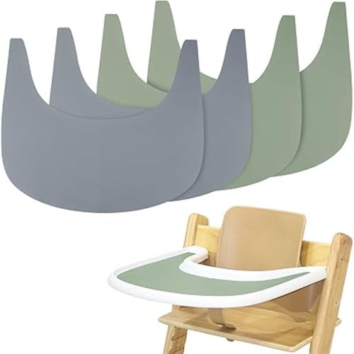 Tripp Trapp Placemat, 4-Piece Silicone Set - Clean & Hygienic Tray Cover for Tripp Trapp High Chair (Grey/Green)