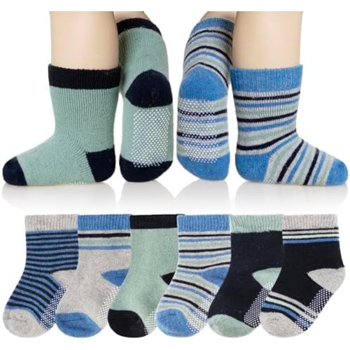 Eyean Baby Wool Grip Sock Soft Winter Warm Thick Non Slip Toddler Boy Girls Crew Socks For Children 6 Pairs