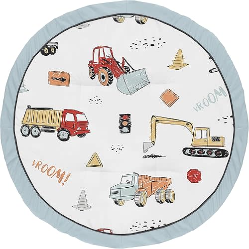 Sweet Jojo Designs Construction Truck Boy Baby Playmat Tummy Time Infant Play Mat - Grey Yellow Orange Red and Blue Transportation